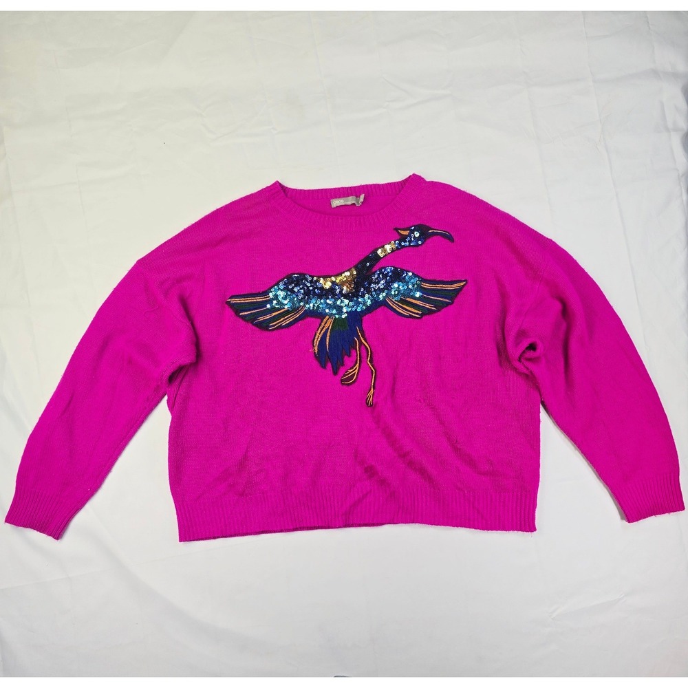 ASOS Crane Sequin Graphic Sweater Women's Size 22 Pink Long Sleeve Crew Neck